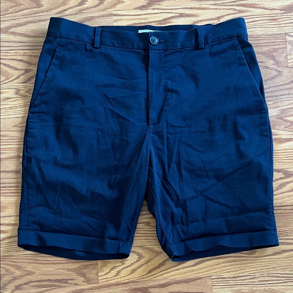 COS Navy Flat Hem Cotton-Blend Shorts